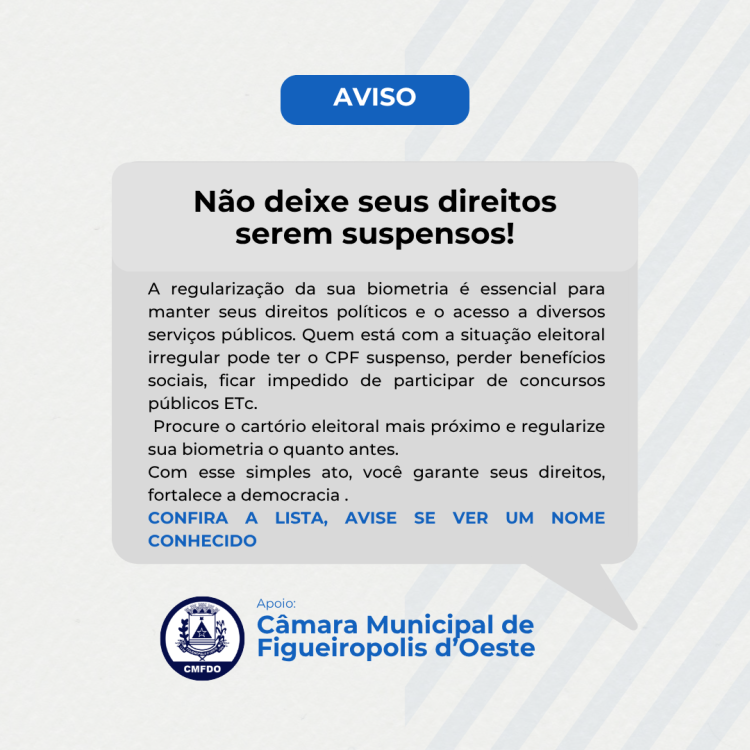 RELAÇÃO DOS ELEITORES QUE ENCONTRAM-SE COM A SITUAÇÃO ELEITORAL IRREGULAR (SEM BIOMETRIA).